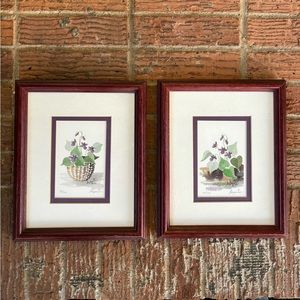 Set of 2 Vintage 91 Framed Purple Flower Watercolor Signed Limited Prints
